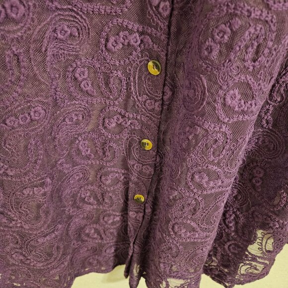 Soft Surrounding Woman SZ L Purple Paisley Lace Sheer Button Up Blouse Whimsical - Picture 3 of 7